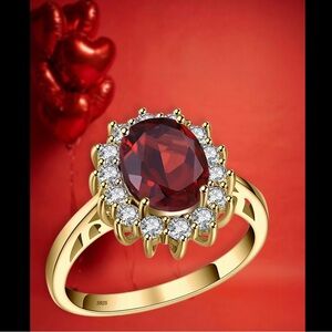 14K GOLD PLATED RED GARNET RING